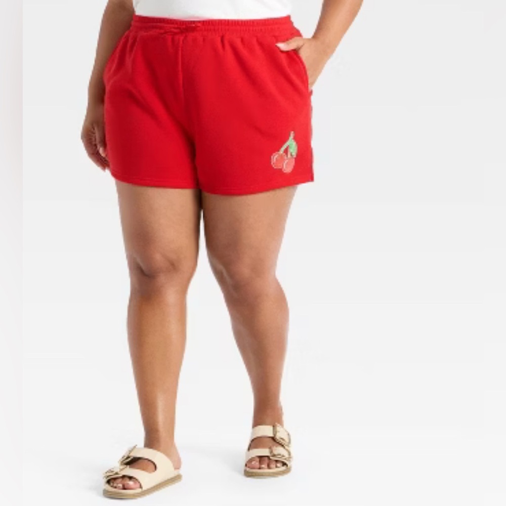 NWT Mighty Fine (Target) Red Cherry‎ Graphic Shorts Size 3X Elastic Waist
